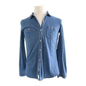 J.McLaughlin Blue Knit Button-Up Shirt Size S Soft Denim Coastal Classic READ